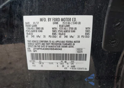 2017 Ford Edge Se z USA, uszkodzony, nr VIN 2FMPK4G96HBB46042